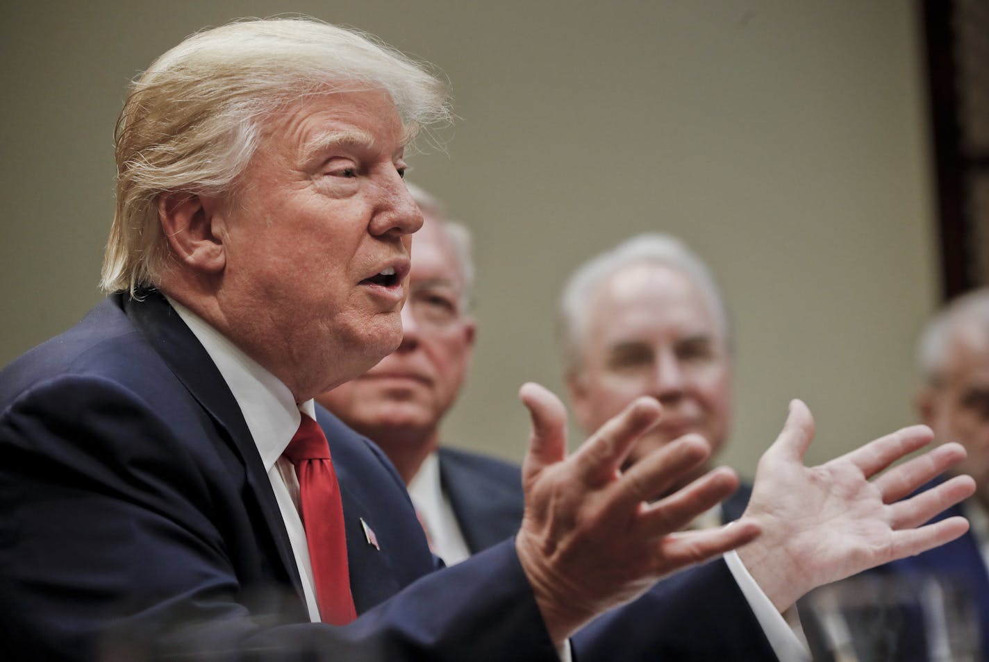 President Donald Trump speaks during his meeting with health insurance company executives in the Roosevelt Room of the White House in Washington, Monday, Feb. 27, 2017. (AP Photo/Pablo Martinez Monsivais)