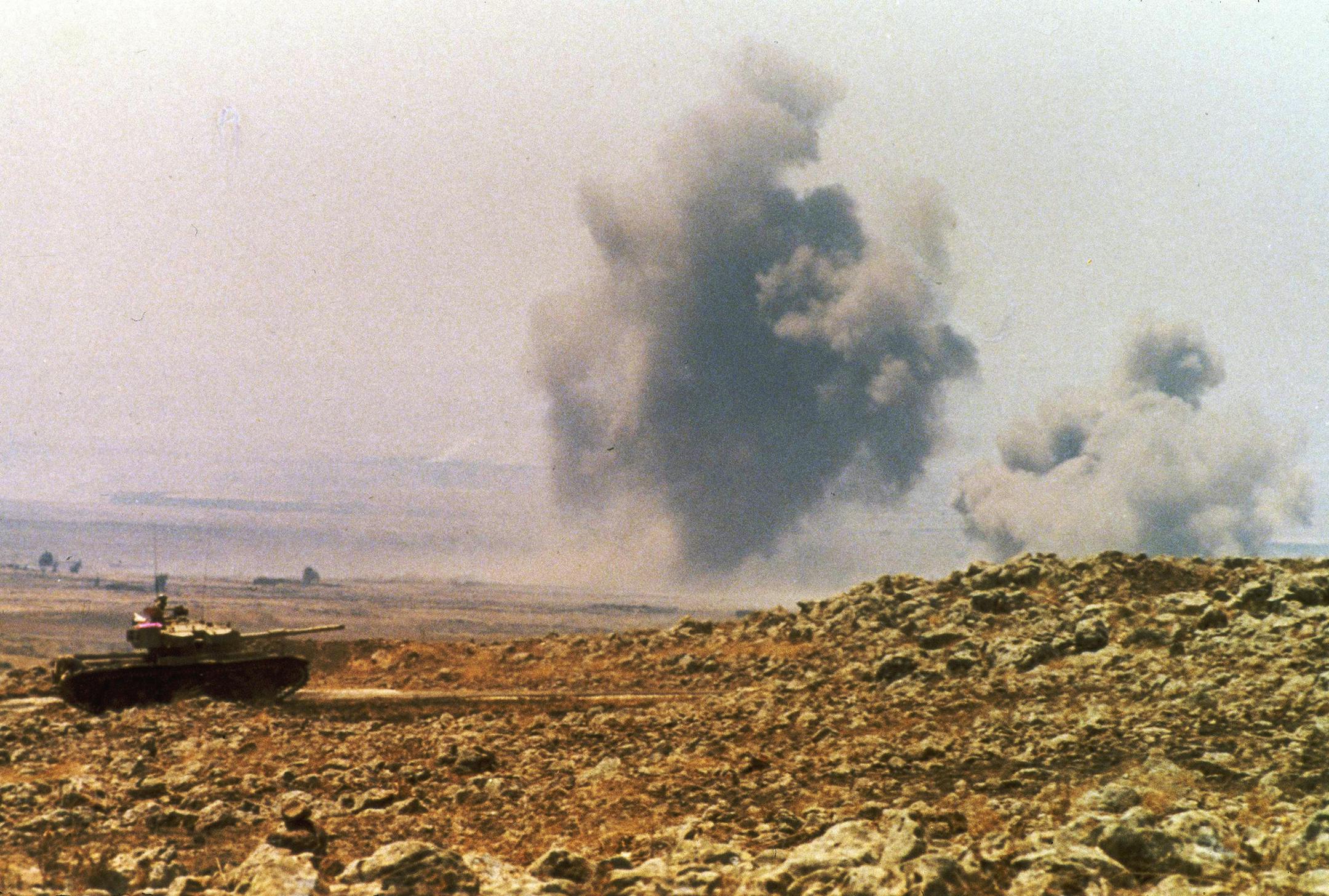 An Israeli tank fires on Arab forces in Syria during the Six-Day War, June 1967. (AP Photo) ORG XMIT: APHS458548