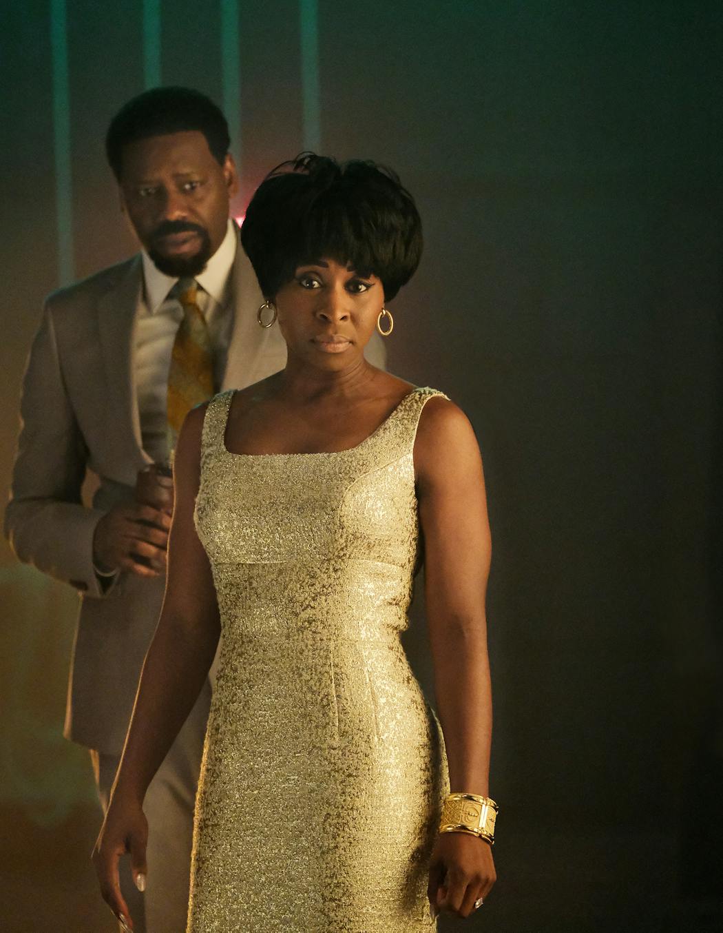 Oscar nominee Cynthia Erivo plays Aretha Franklin with Malcolm Barrett as her husband/manager Ted White.