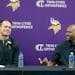 Coach Kevin O'Connell, left, and defensive coordinator Brian Flores face questions at nearly every level of the Vikings defense this offseason.