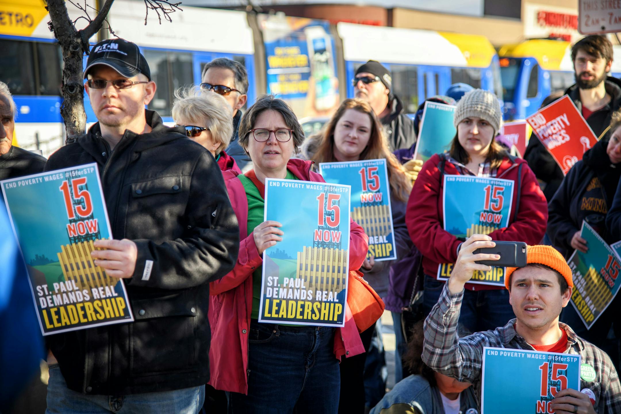 Supporters of the $15 minimum wage for St. Paul rallied in front of Walmart in the Midway area of St. Paul last year.