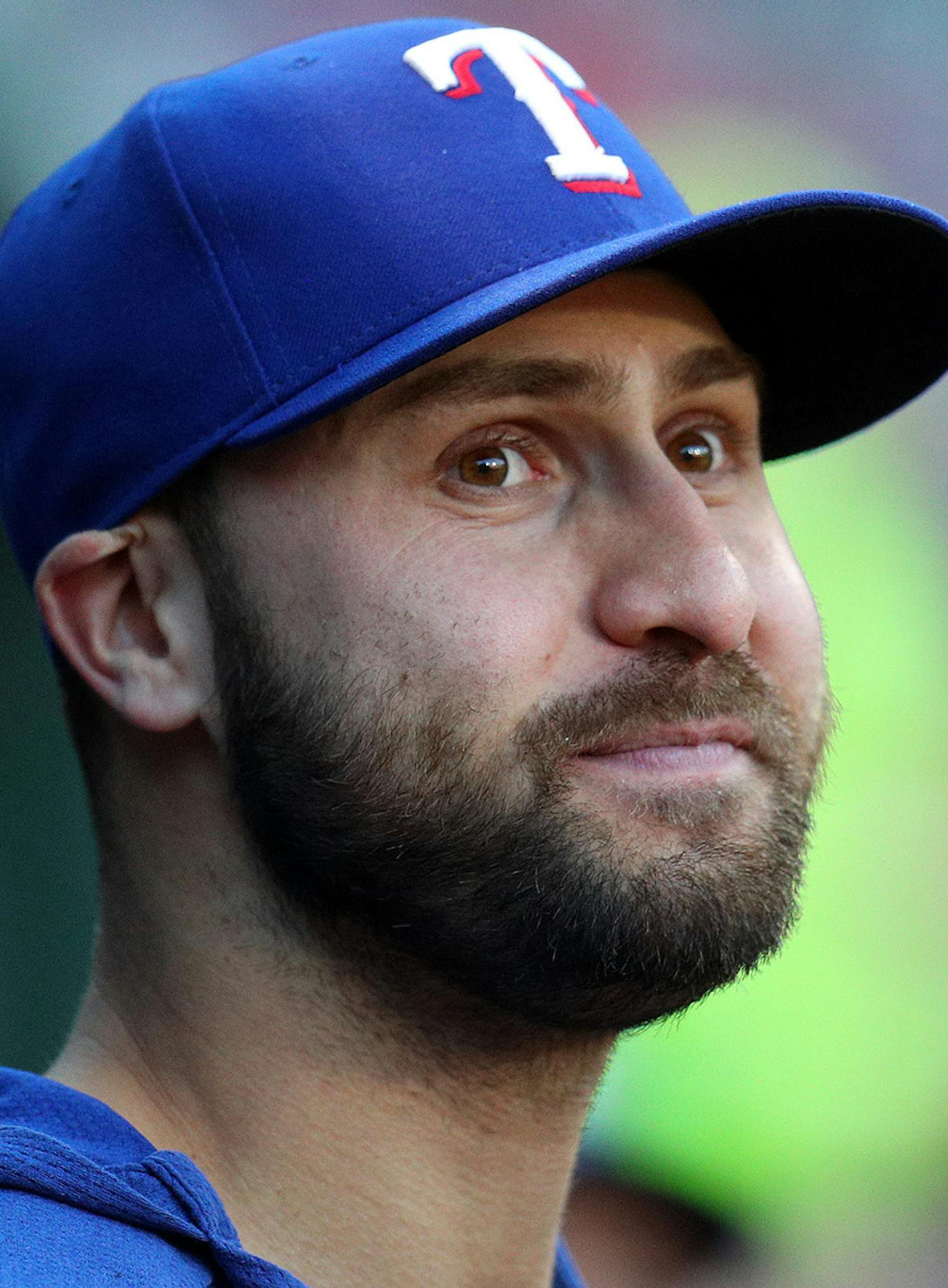 The Texas Rangers' Joey Gallo in the dugout during a game against the Oakland Athletics on Friday, June 7, 2019, at Globe Life Park in Arlington, Texas. (Richard W. Rodriguez/Fort Worth Star-Telegram/TNS) ORG XMIT: 1332744