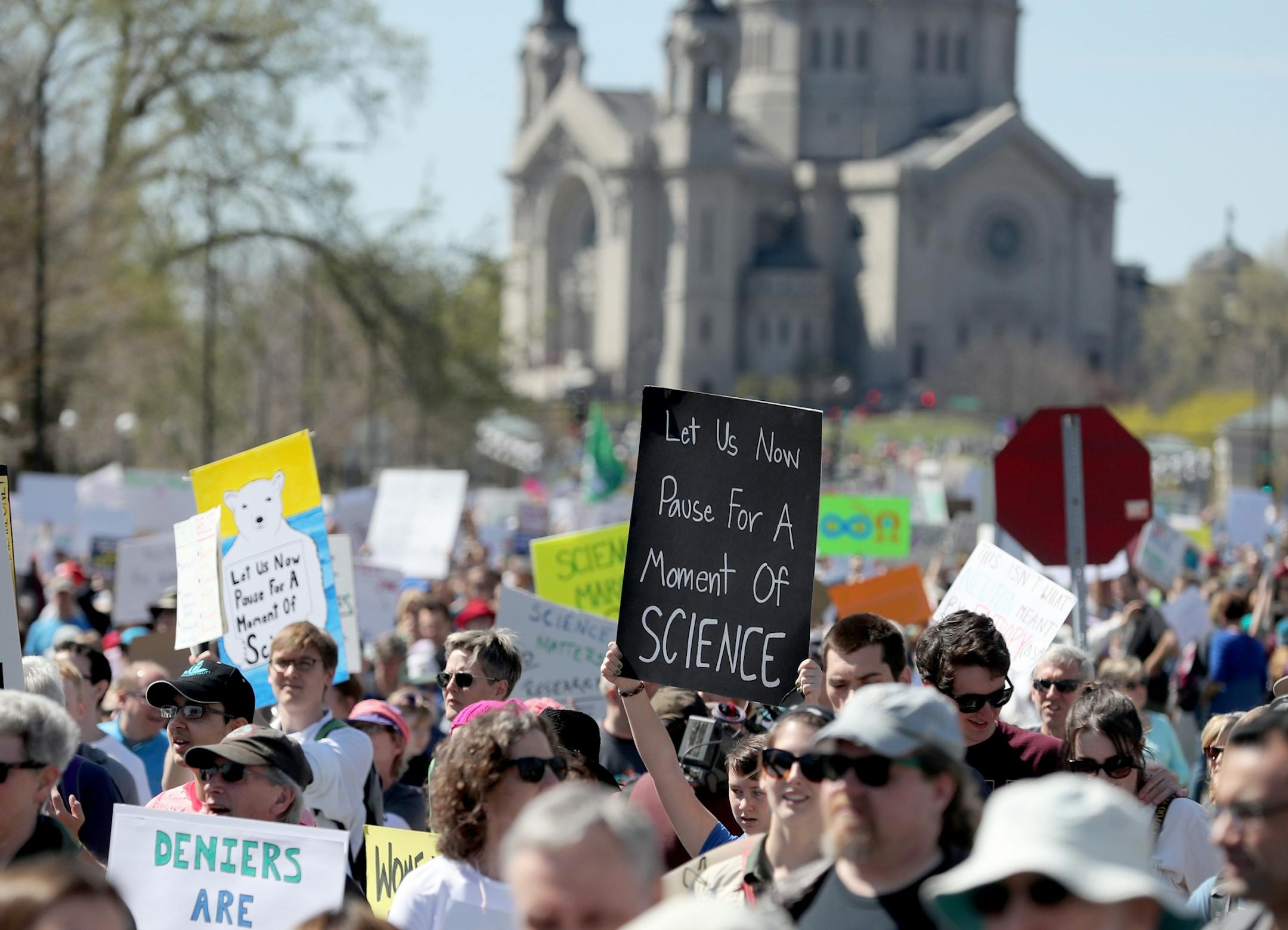 March for Science moved from the start at Cathedral Hill Park to State Capitol, with an estimated 10,000 or more joining to champion the role of science in American life. Here, some of the several thousand who took part in the March for Science en route from Cathedral Hill Park to the State Capitol Mall Saturday, April 22, 2017, in St. Paul, MN.