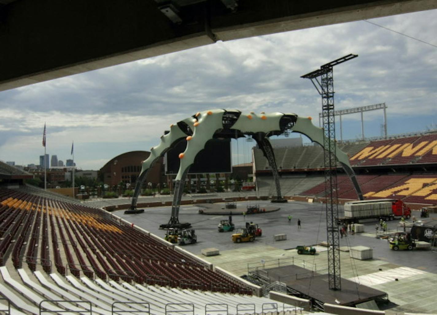 The football field is entirely covered by an aluminum flooring.