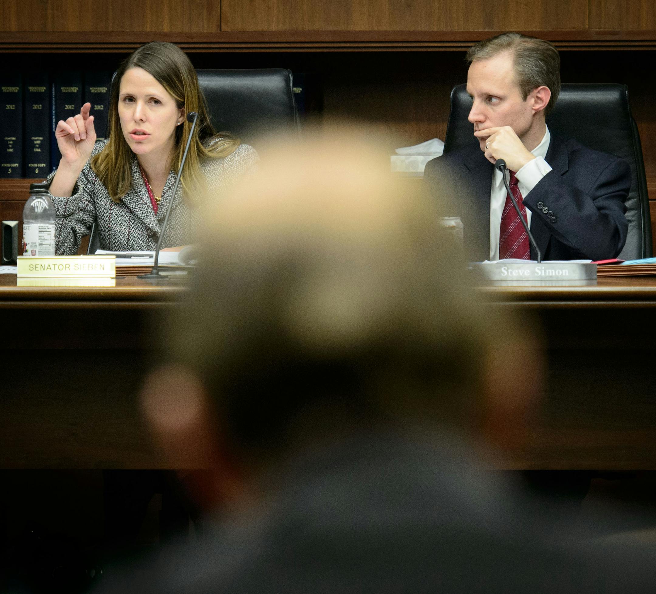 Senator Katie Sieben DFL-Newport and Rep. Steve Simon DFL-Hopkins questioned Gary Goldsmith, executive director, Campaign finance and Public Disclosure Board. He testified before a joint hearing to explore the inconsistencies the Star Tribune found in the state's electronic campaign finance data. Monday, December 16, 2013 ] GLEN STUBBE * gstubbe@startribune.com