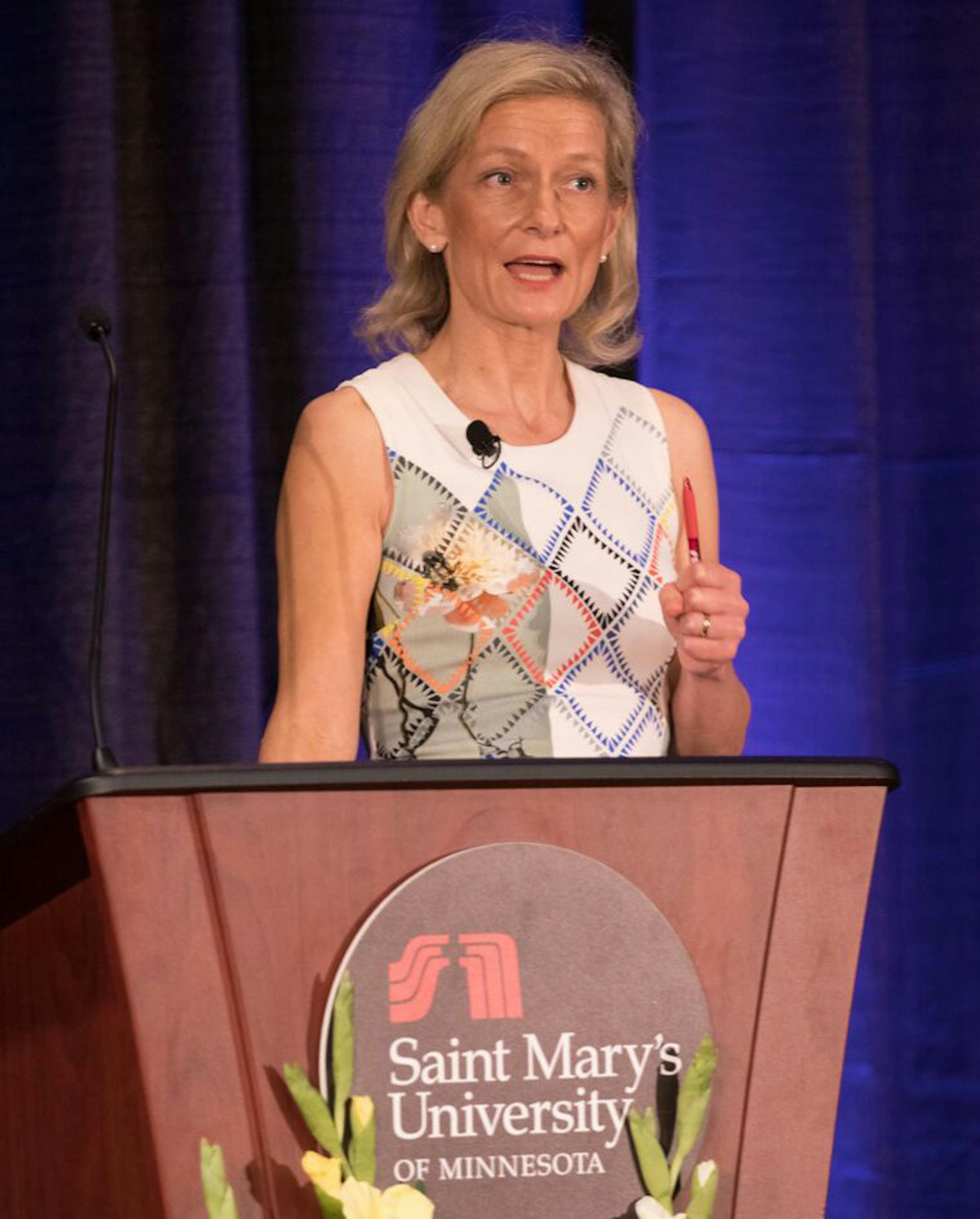 Manny Minton Beddoes, editor-in-chief of The Economist, addressed the implications of President Donald Trump for the world economy at the 10th annual Hendrickson Institute for Ethical Leadership Forum at St. Mary's University in Minneapolis on April 25. Photo: St. Mary's University