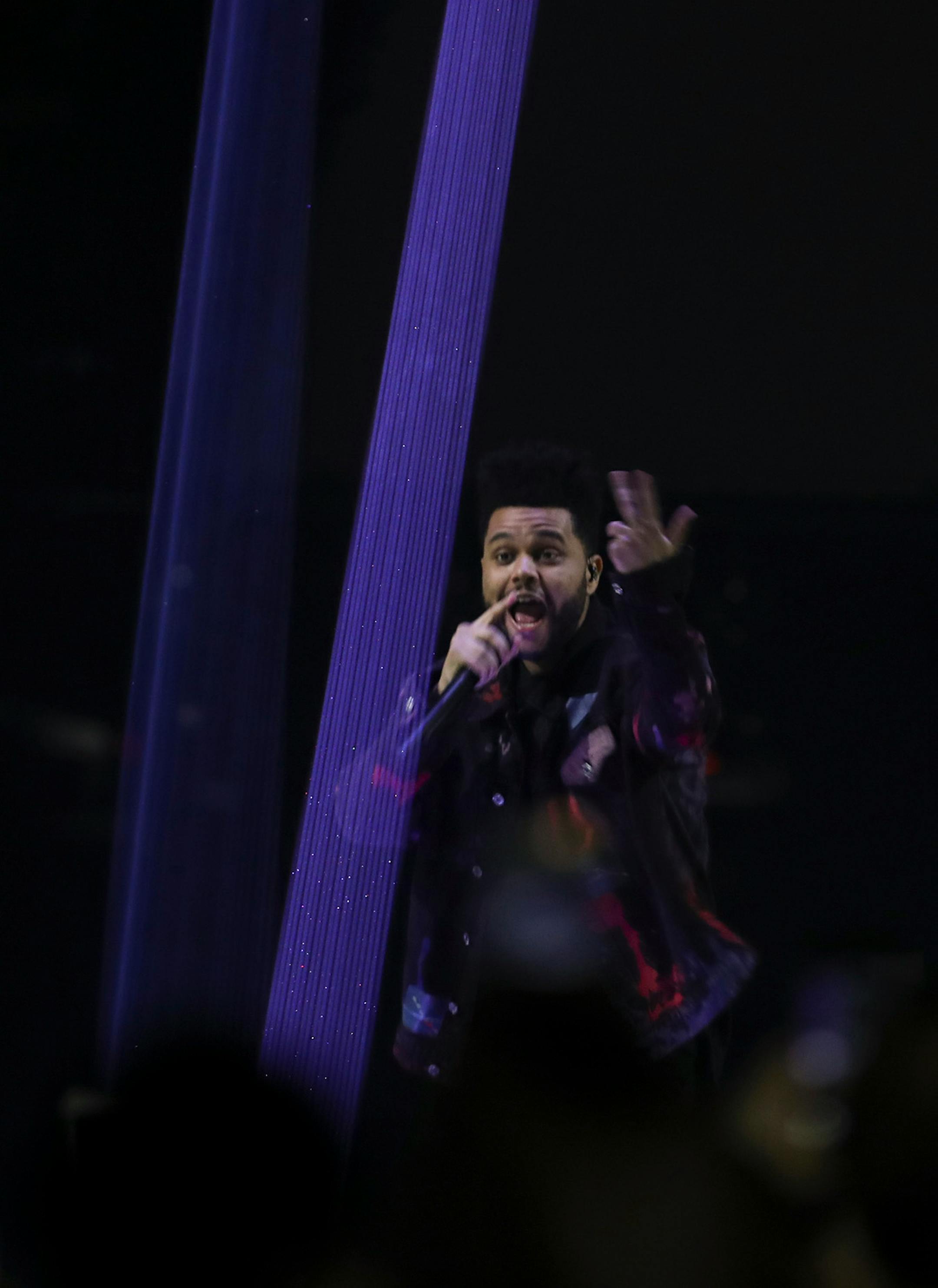 The Weeknd early in his set Sunday night.
