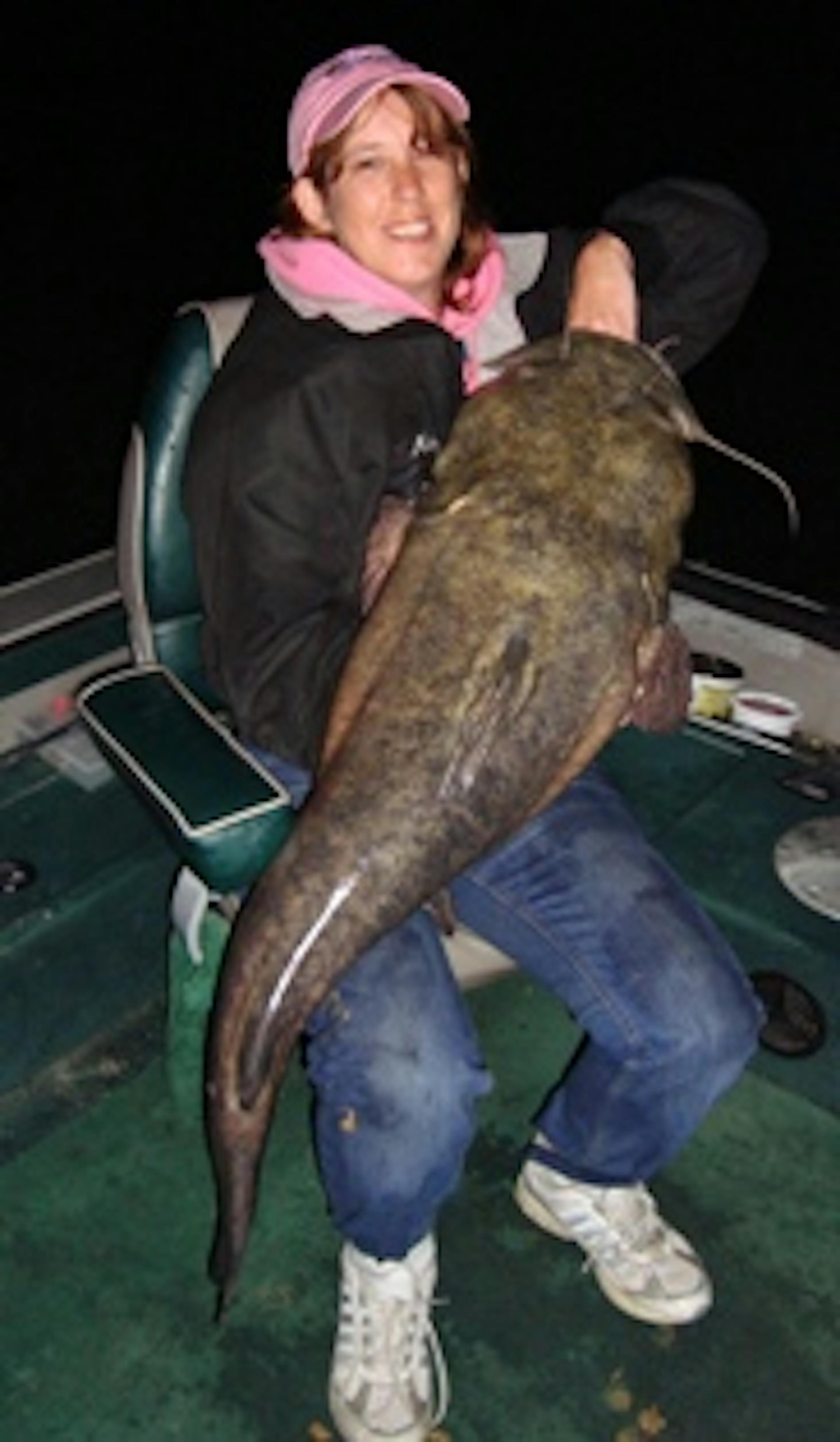 Mary Fischer Truman with her '09 Trophy Flathead Catfish