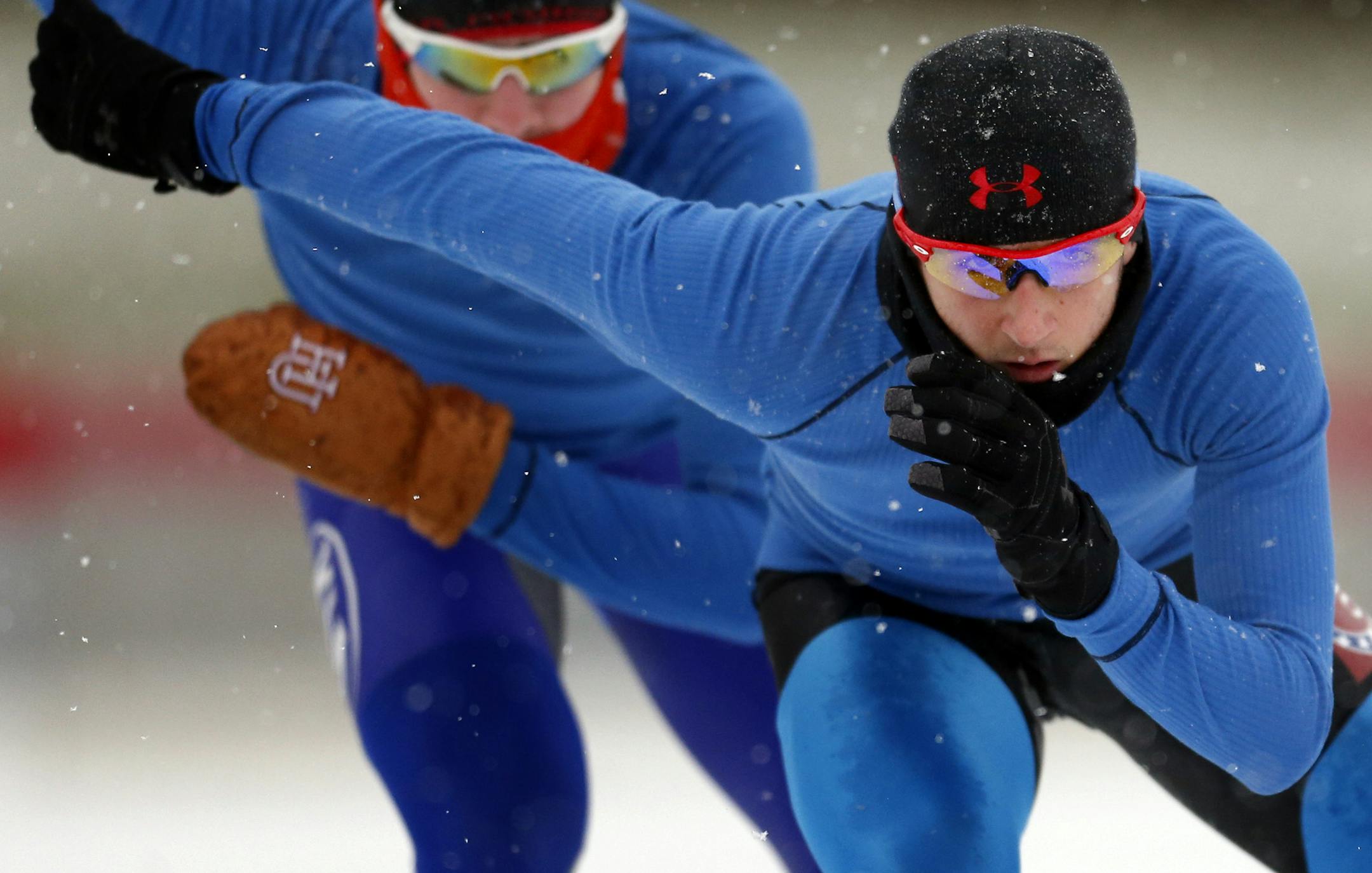 Paul Dyrud trained at the John Rose Oval in Roseville on Tuesday. Dyrud is an Olympic speed skating hopeful. ] CARLOS GONZALEZ cgonzalez@startribune.com - December 3, 2013, Roseville, Minn., John Rose Oval, Olympics Hopeful speed skater Paul Dyrud ORG XMIT: MIN1312041728560931