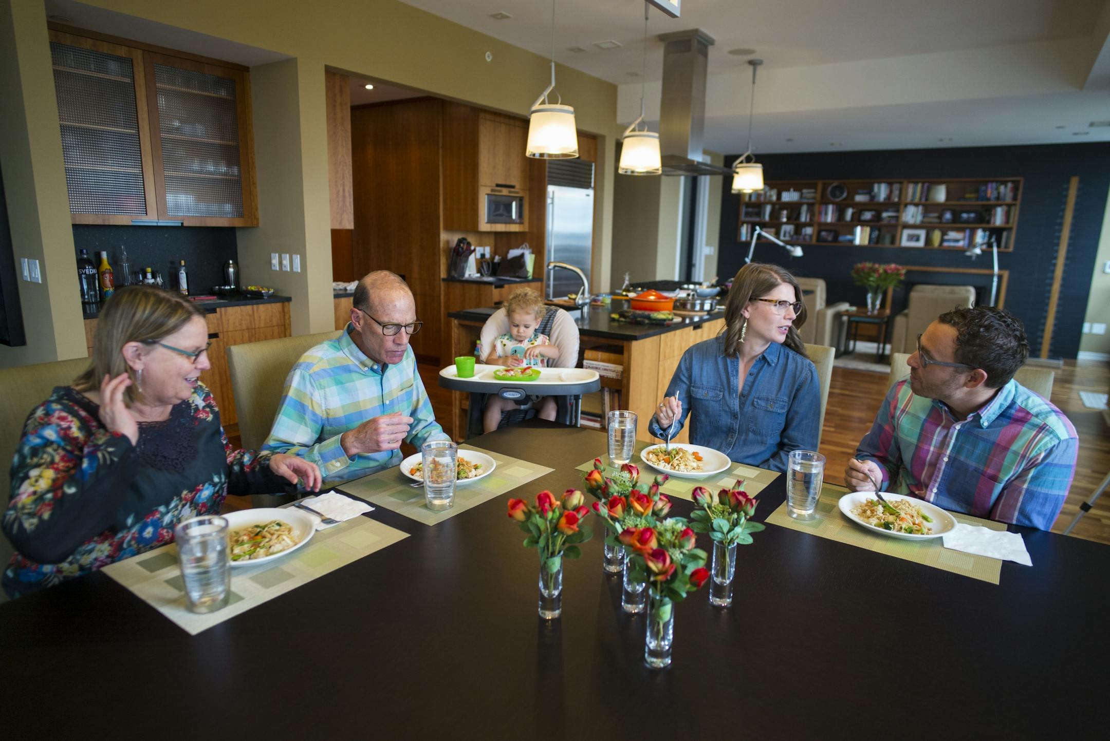 The extended family shares a meal at the Carlyle. Left to right: Susie and Hart Kuller, their granddaughter, Rozlyn, their daughter Betsy Kuller and her husband, Ben Gerber.