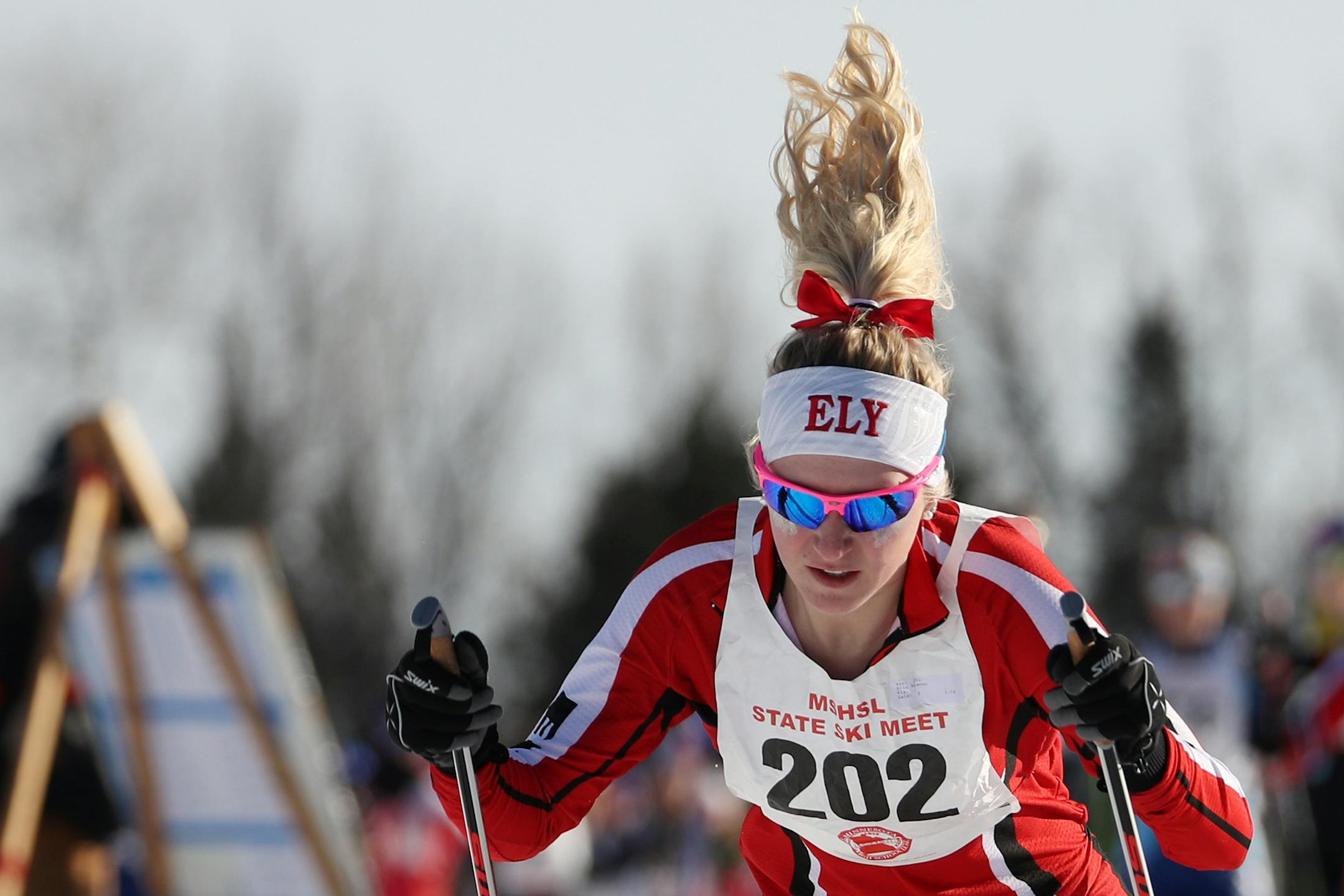 Erin Bianco of Ely takes off from the starting line during the girl's 5K classical race Thursday. (ANTHONY SOUFFLE - anthony.souffle@startribune.com)