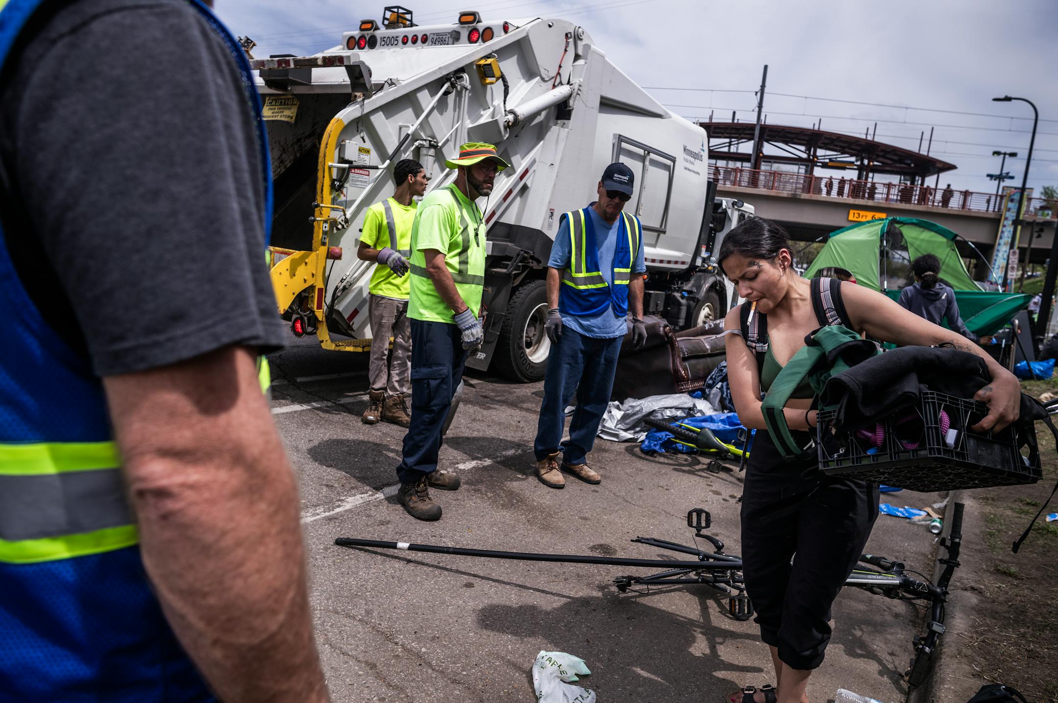 The city of Minneapolis clears out an encampment near the Blue-Franklin Avenue Station in Minneapolis.