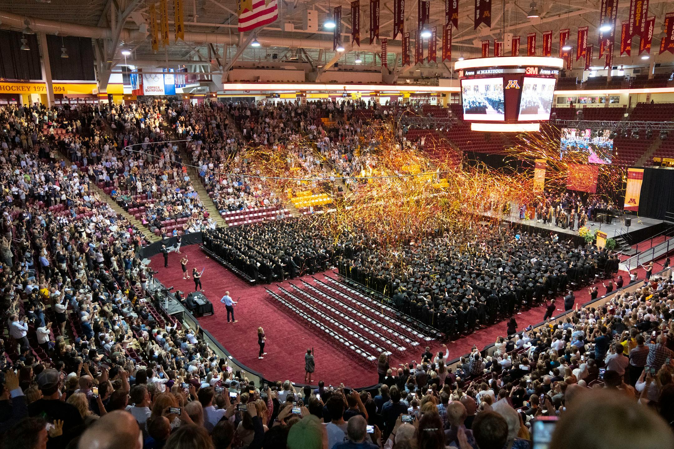 Confetti is fired at the conclusion of the University of Minnesota's College of Science and Engineering graduation .