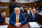 Former U.S. President Donald Trump attends his trial for allegedly covering up hush money payments at Manhattan Criminal Court on May 2, 2024, in New 