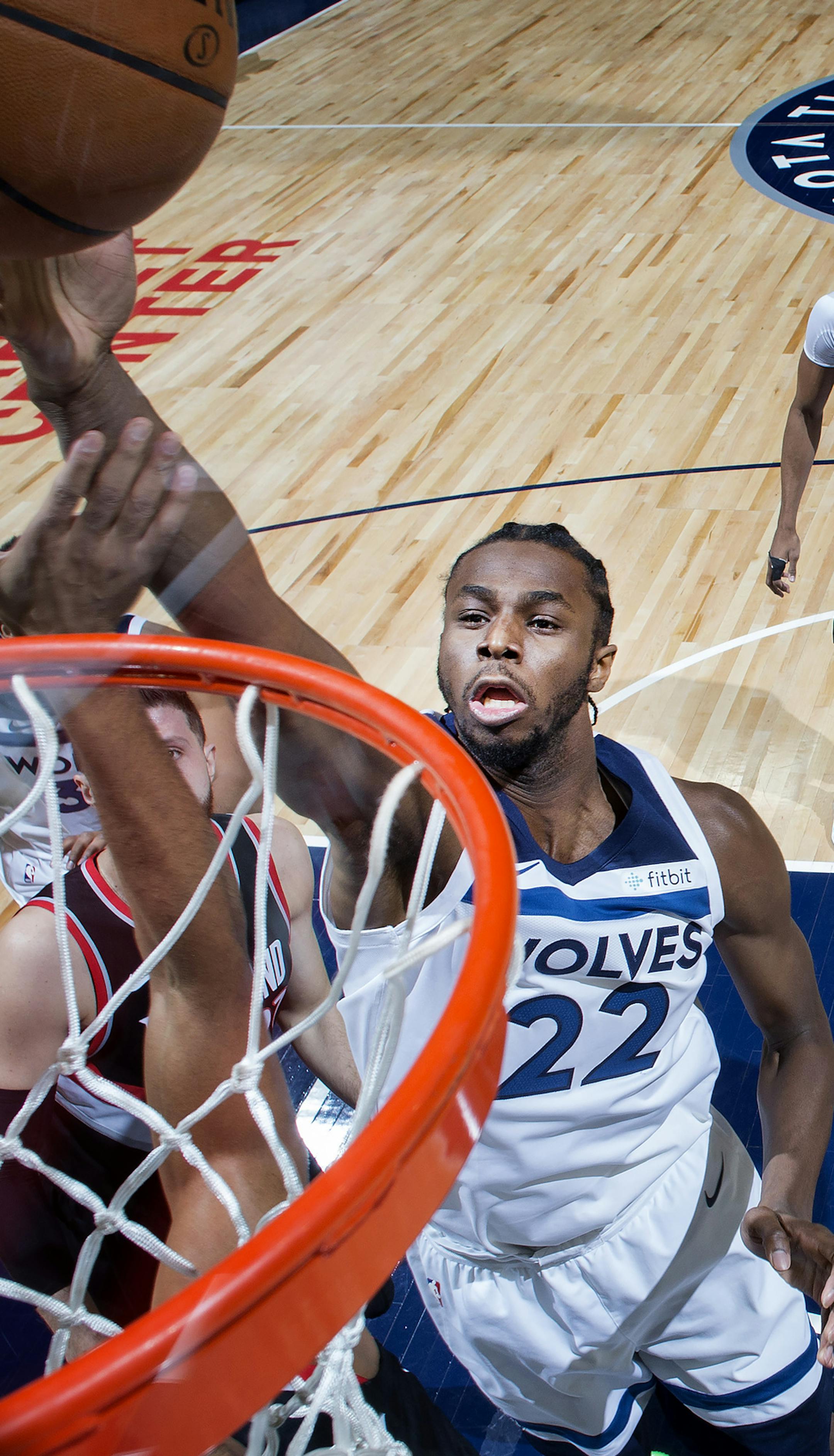 Andrew Wiggins (22) attempted a shot in the first half. ] CARLOS GONZALEZ ï cgonzalez@startribune.com - December 18, 2017, Minneapolis, MN, Target Center, NBA, Basketball, Minnesota Timberwolves vs. Portland Trail Blazers