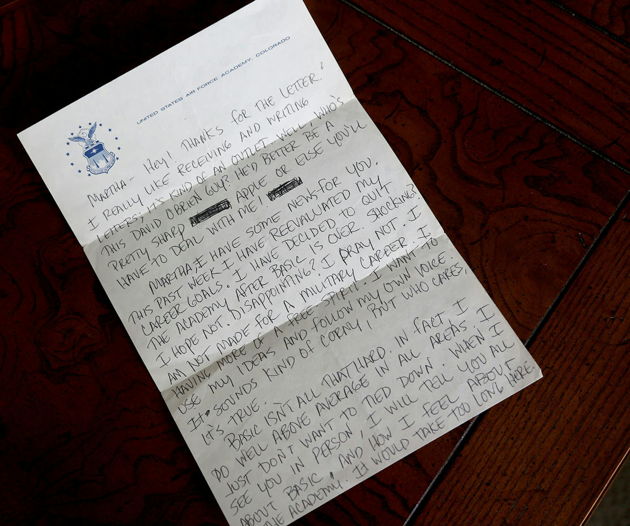 A letter Tom Burnett Jr. wrote after basic training to say that he wasn't coming back to the Air Force Academy.