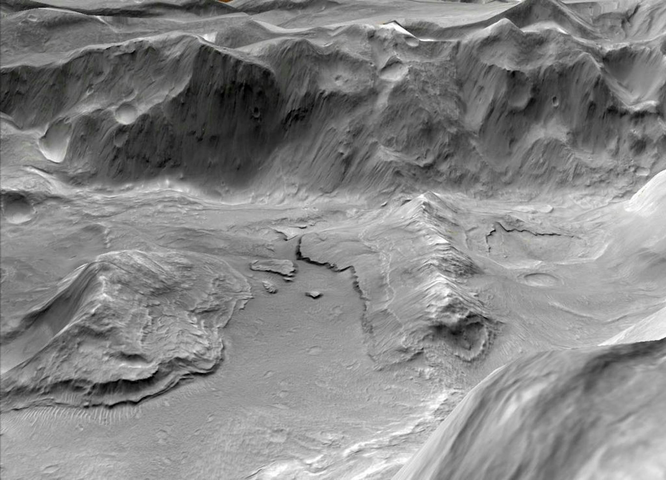 This undated image provided by NASA shows a high-resolution view of a possible ancient supervolcano on Mars.