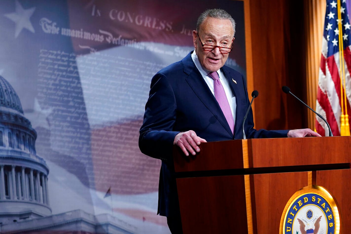 Senate Minority Leader Sen. Chuck Schumer of N.Y., speaks on Capitol Hill in Washington, Tuesday, Dec. 1, 2020. (AP Photo/Susan Walsh)