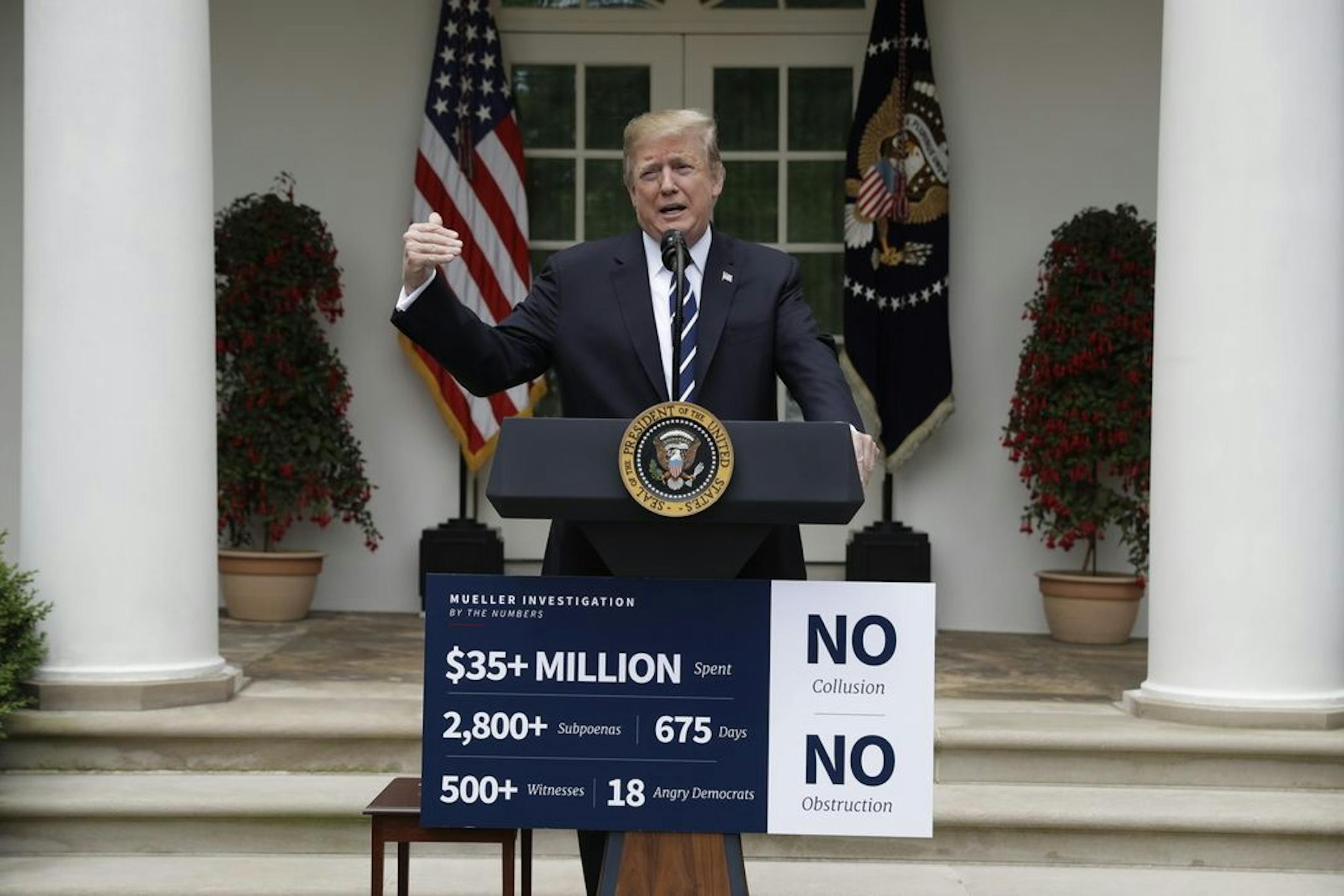 President Donald Trump speaks in the Rose Garden, Wednesday, May 22, 2019, in Washington.