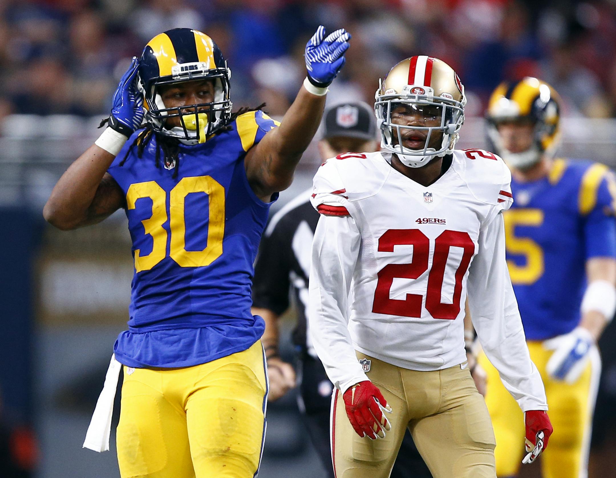 St. Louis Rams running back Todd Gurley, left