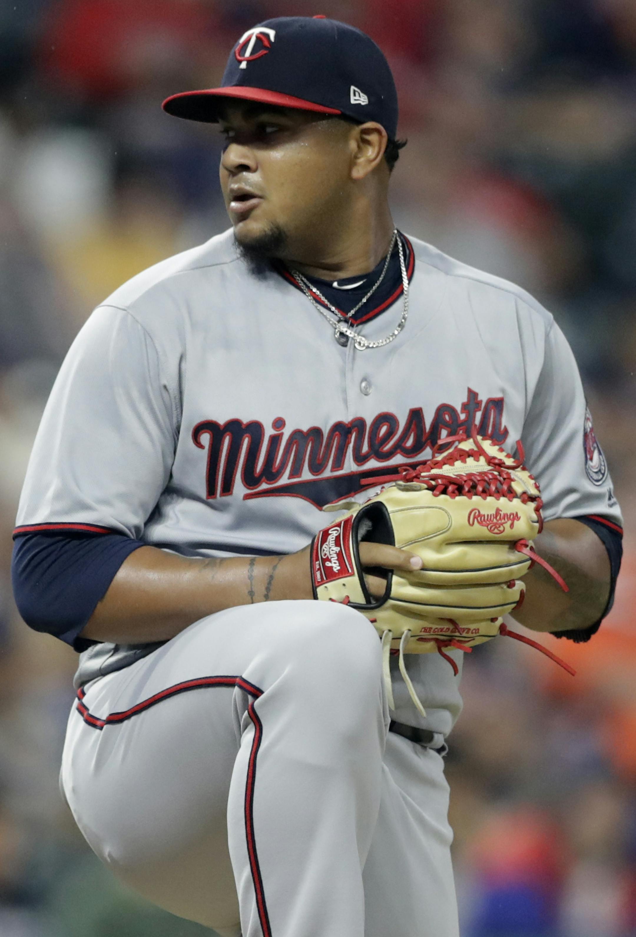 Minnesota Twins starter pitcher Adalberto Mejia delivers in the first inning of the team's baseball game against the Cleveland Indians, Tuesday, Aug. 7, 2018, in Cleveland. (AP Photo/Tony Dejak)