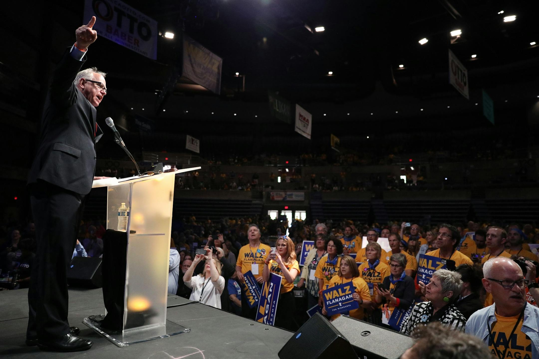 Gubernatorial candidate Tim Walz took the stage to speak at the DFL State Convention Saturday.