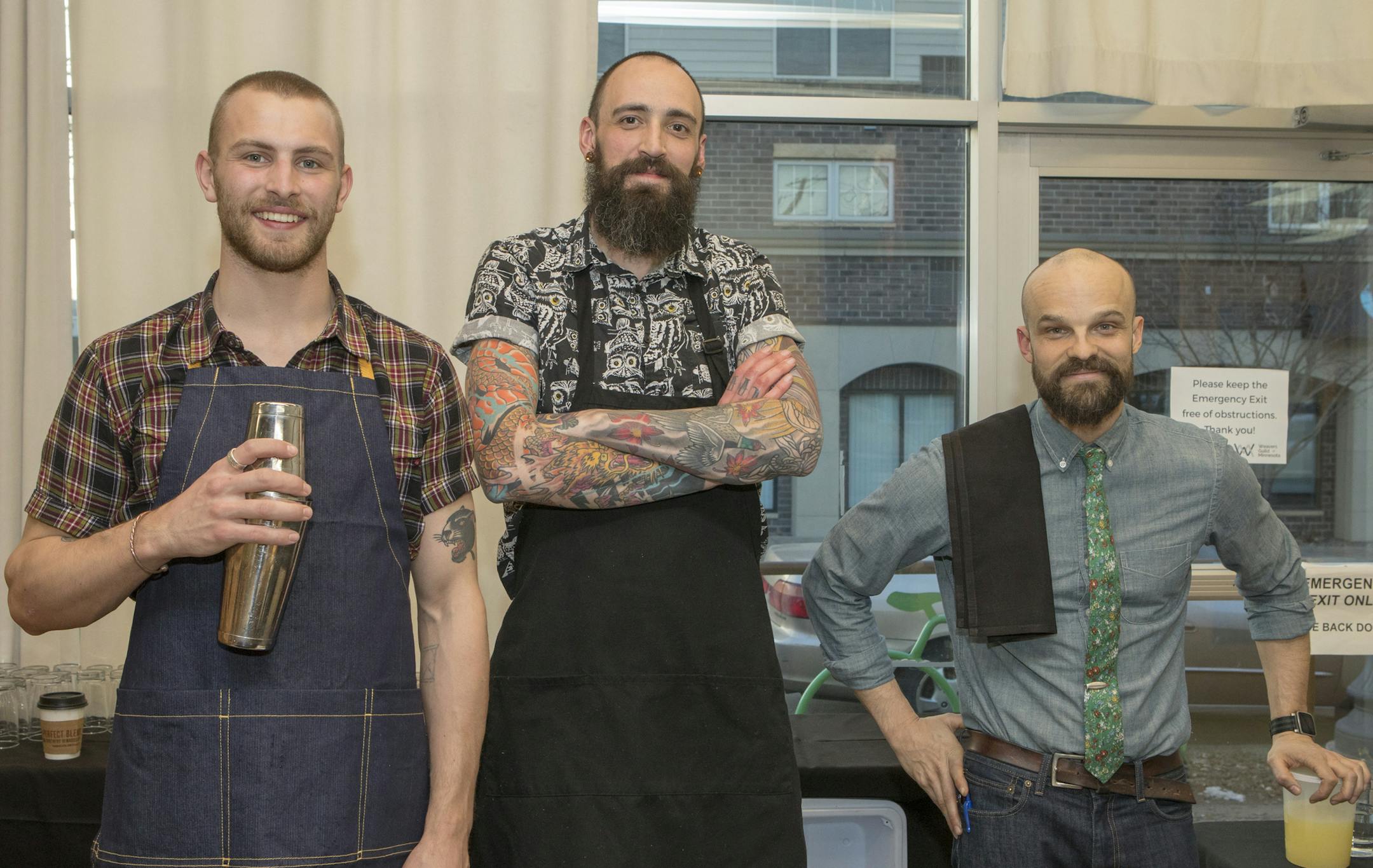 Will Lawson, Lee Foral and Jaren Turley of Eat Street Social serve Cocktails by Design. [ Special to Star Tribune, photo by Matt Blewett, Matte B Photography, matt@mattebphoto.com, Goldstein Museum of Design, Cocktails by Design, March 22, 2018, Minnesota, SAXO 1005784328 FACE040118