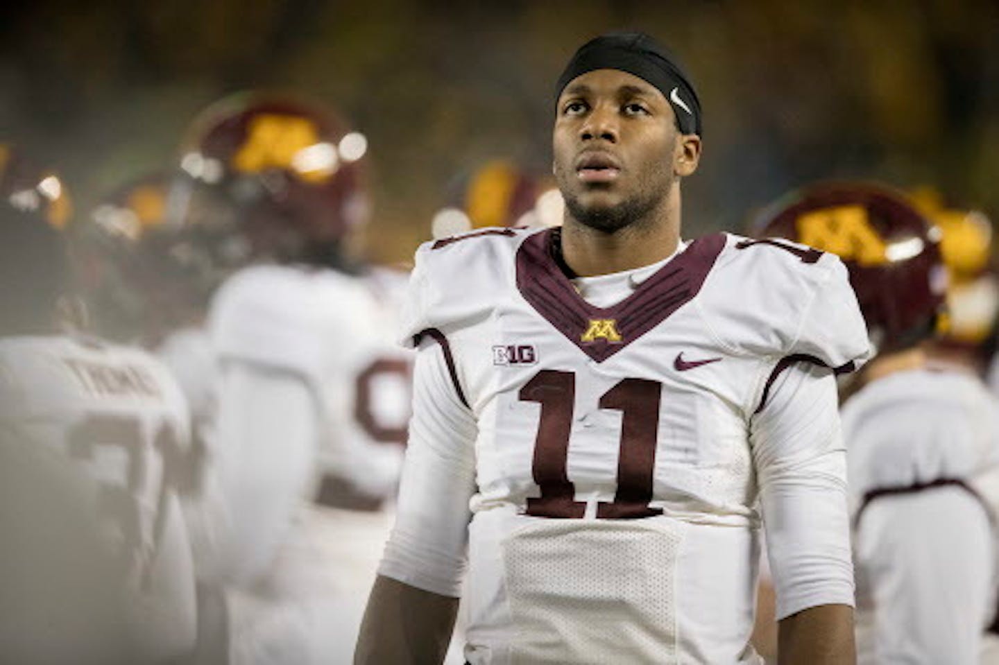 Minnesota's quarterback Demry Croft showed his frustration during the fourth quarter the Gophers took on Michigan in Michigan Stadium, Saturday, November 4, 2017 in Ann Arbor, MI.    ]  ELIZABETH FLORES ' liz.flores@startribune.com