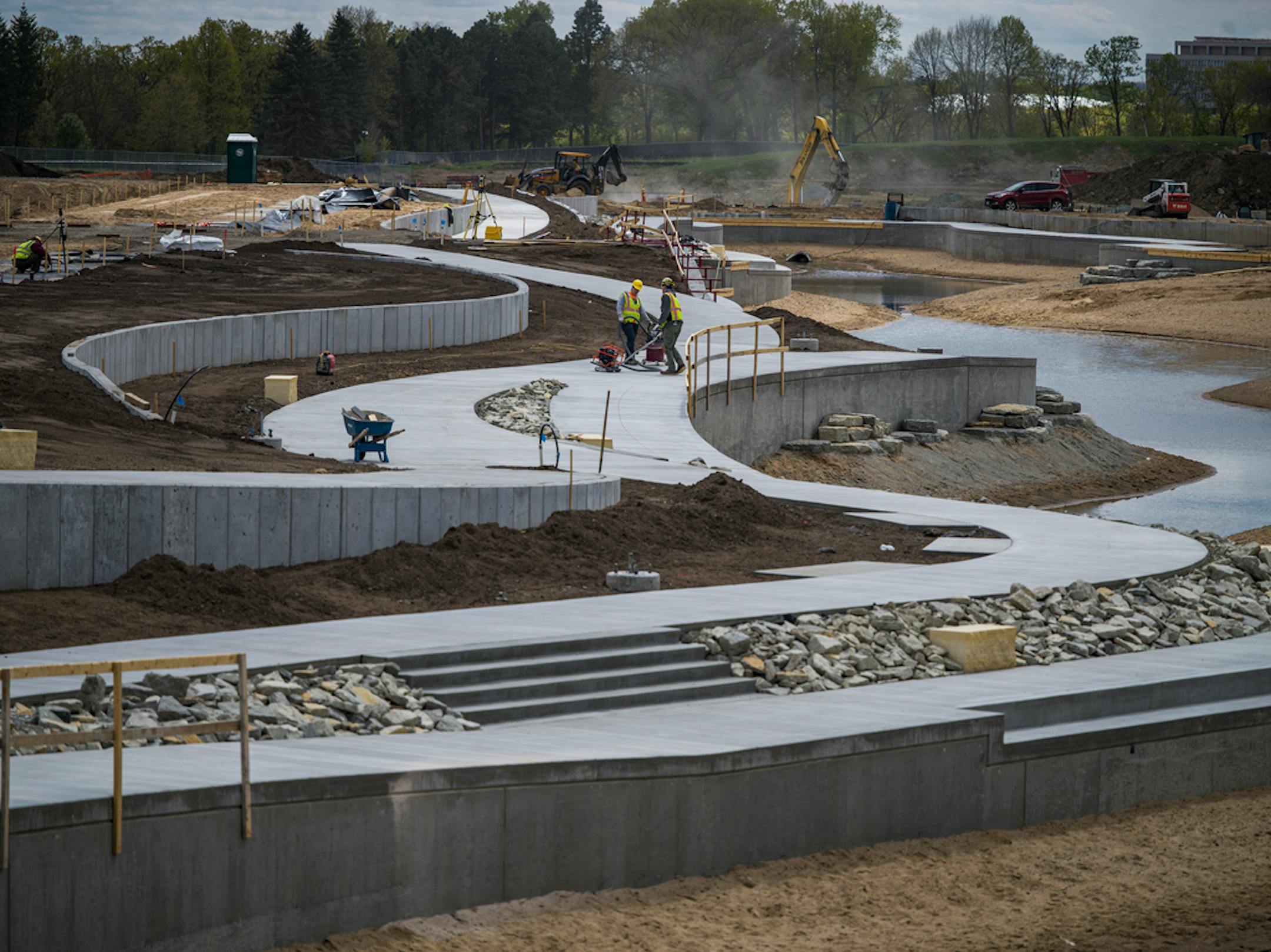 At the former Ford Plant in St. Paul, Minnesota on May 10, 2021, the central water feature is an important part of sending treated storm water to Hidden Falls Park. ] RICHARD TSONG-TAATARII ¥ Richard.Tsong-Taatarii@startribune.com