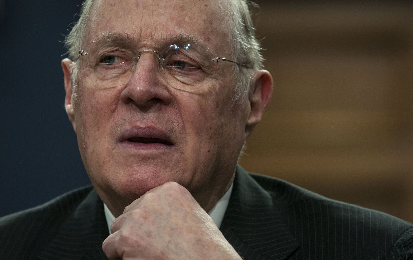 FILE -- Supreme Court Justice Anthony Kennedy speaks a hearing on Capitol Hill in Washington, March 23, 2015. Kennedy cited racial discrimination grounds in ordering Hawaiian officials to not count ballots in an election only open to native islanders, in a stay issued on Nov. 27. (Gabriella Demczuk/The New York Times) ORG XMIT: MIN2015122317115563