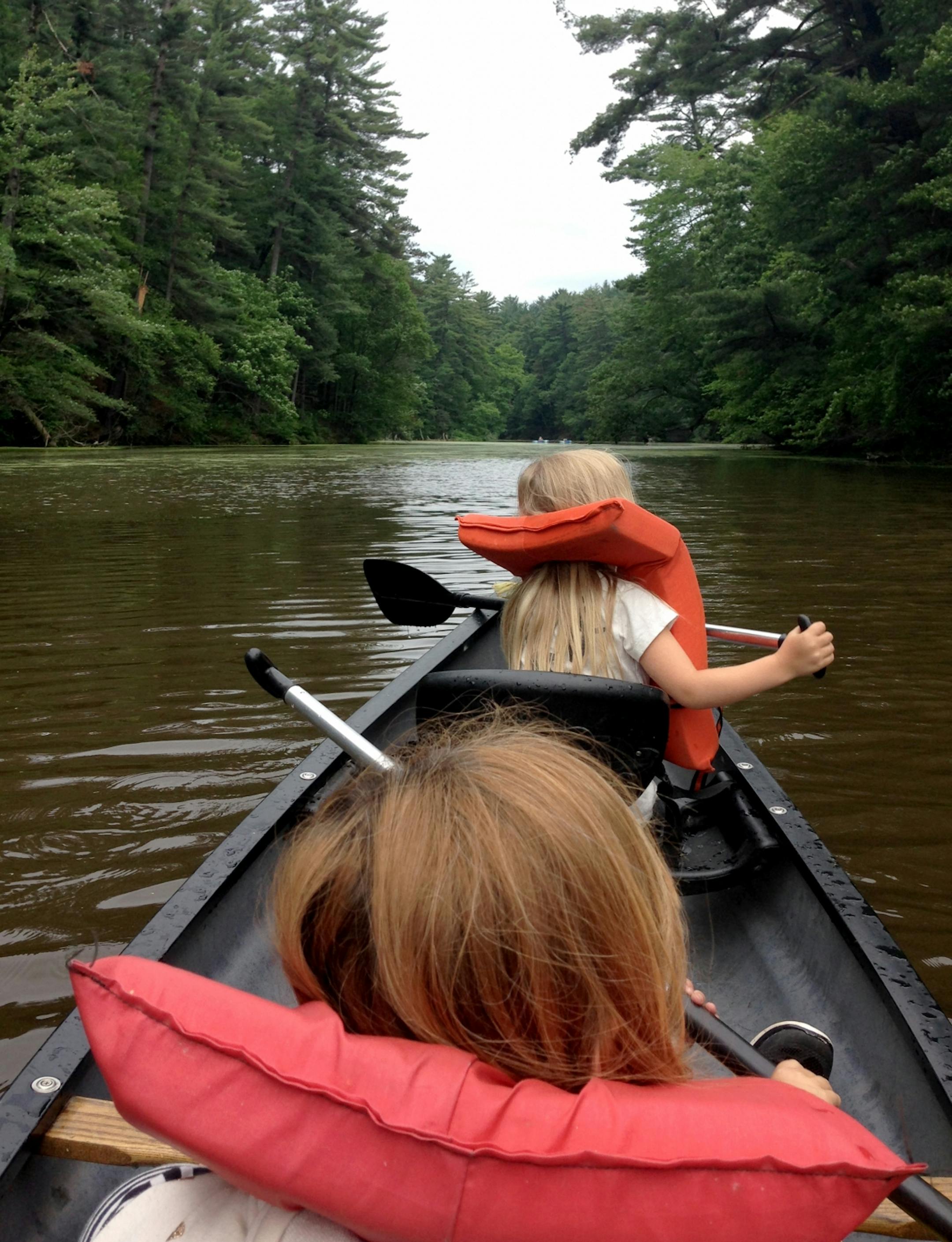 The Seth Peterson Cottage rental comes with a canoe for paddling through the different arms of Mirror Lake.