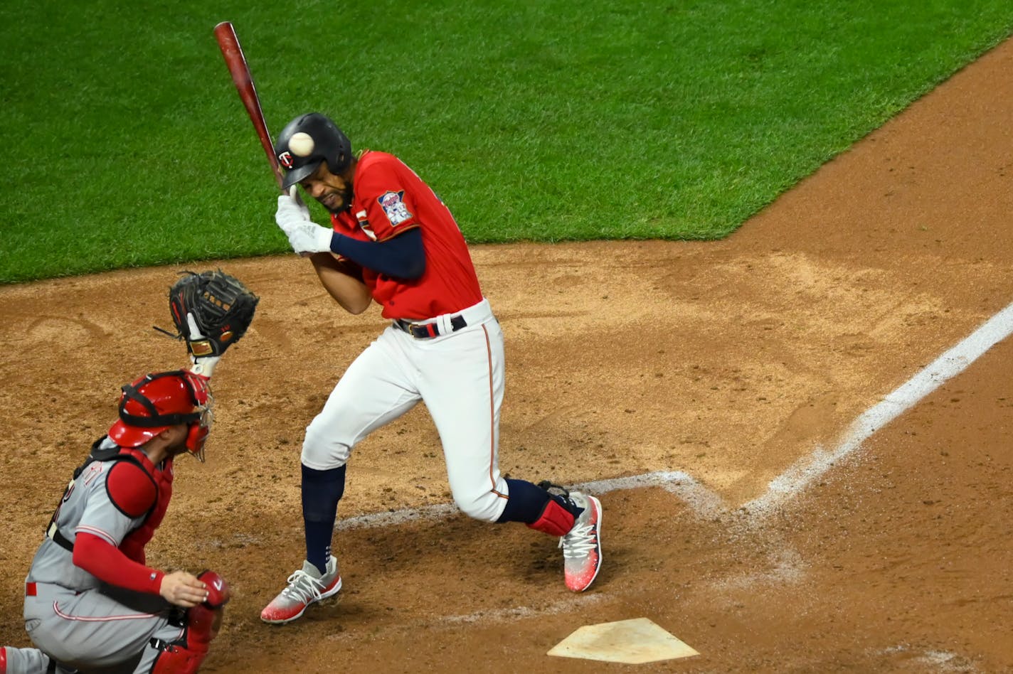 Twins center fielder Byron Buxton was hit by a pitch in the bottom of the 8th inning.