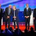Democratic presidential candidates from left, former Virginia Sen. Jim Webb, Sen. Bernie Sanders, of Vermont, Hillary Rodham Clinton, former Maryland 