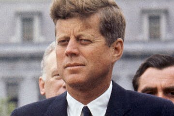 FILE - In this April 30, 1963 file photo, President John F. Kennedy listens while Grand Duchess Charlotte of Luxembourg speaks outside the White House