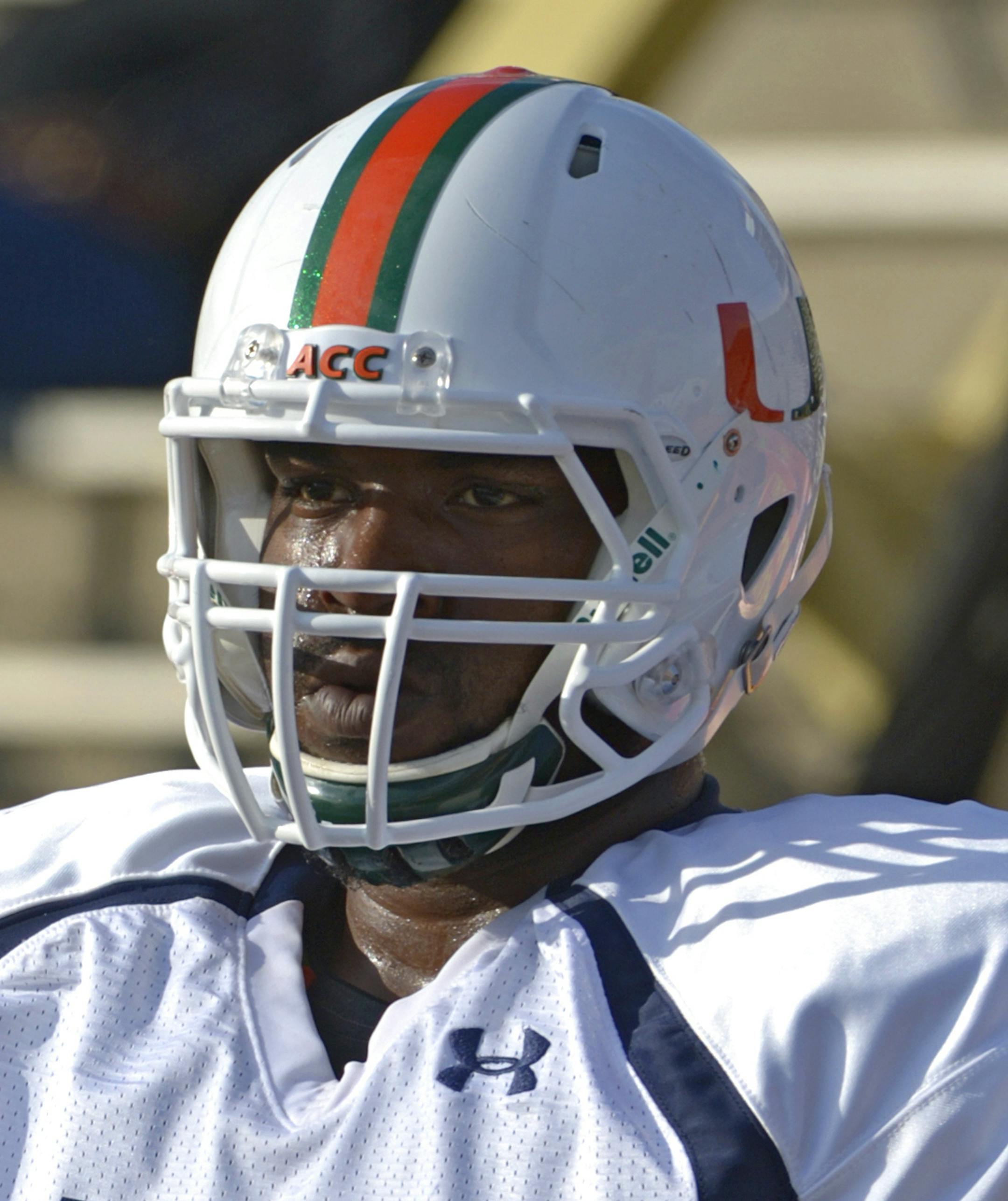 North Squad offensive tackle Seantrel Henderson of Miami (76) waits along the sidelines during Senior Bowl practice at Ladd-Peebles Stadium, Monday, Jan. 20, 2014 in Mobile, Ala. (AP Photo/G.M. Andrews)