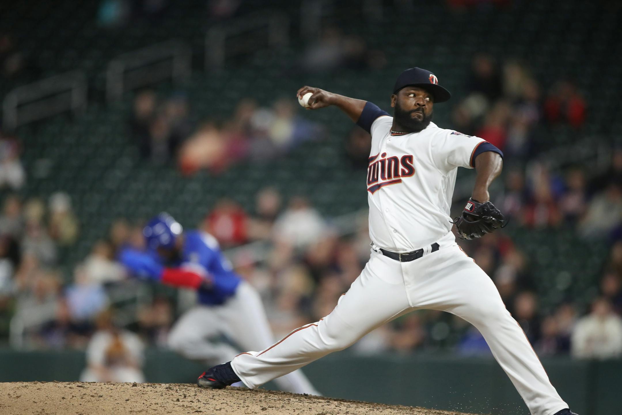 Twins closer Fernando Rodney threw a pitch in the ninth inning as Teoscar Hernandez at Target Field Tuesday May 1, 2018.