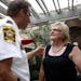Susan Kimberly, spoke to Sheriff Bob Fletcher at her retirement part at Burger Moe's in St. Paul on Thursday. She's has been a fixture in St. Paul pol