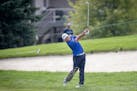 Hideki Matsuyama hits from the 6th fairway at the PGA Tour's 3M Open in Blaine, Minn., on Thursday, July 27, 2023.