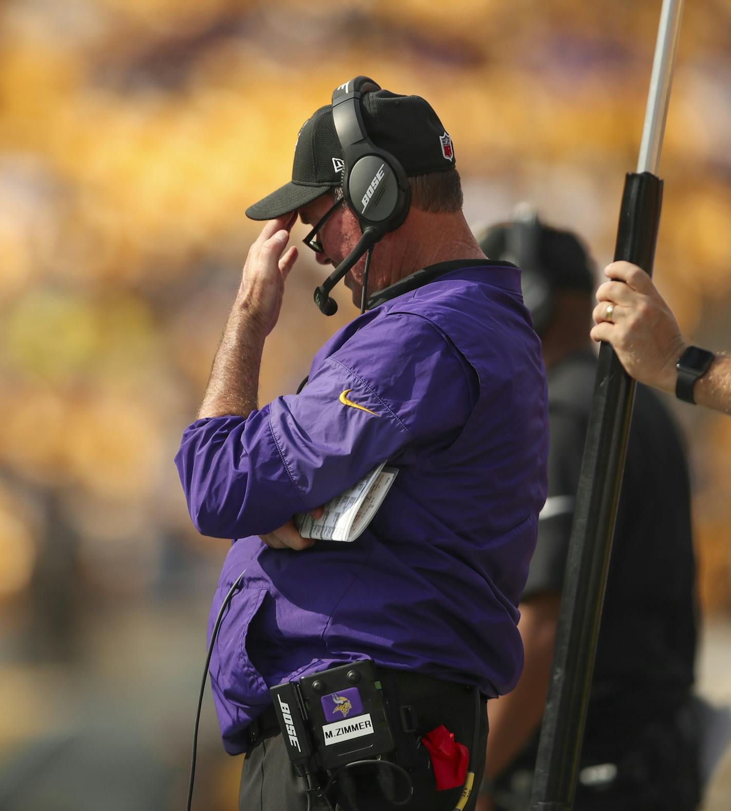 Minnesota Vikings head coach Mike Zimmer on the sidelines late in the fourth quarter. ] JEFF WHEELER &#xef; jeff.wheeler@startribune.com The Minnesota Vikings lost 26-9 to the Pittsburgh Steelers in an NFL football game Sunday afternoon, September 17, 2017 at Heinz Field in Pittsburgh.