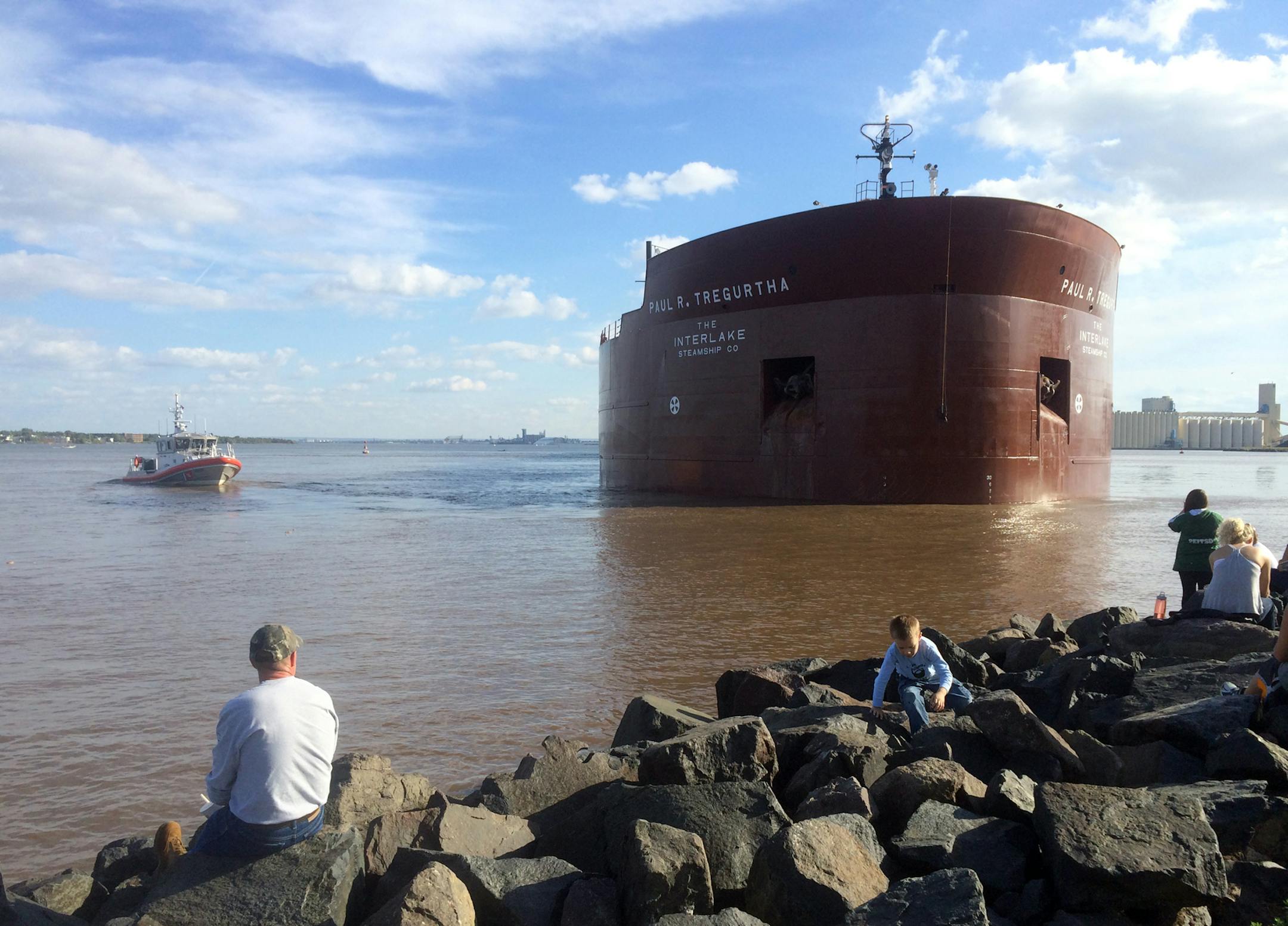 The Paul R. Tregurtha appeared to be stuck about 50 feet from shore in Duluth Harbor on Saturday, Sept. 20, 2014.