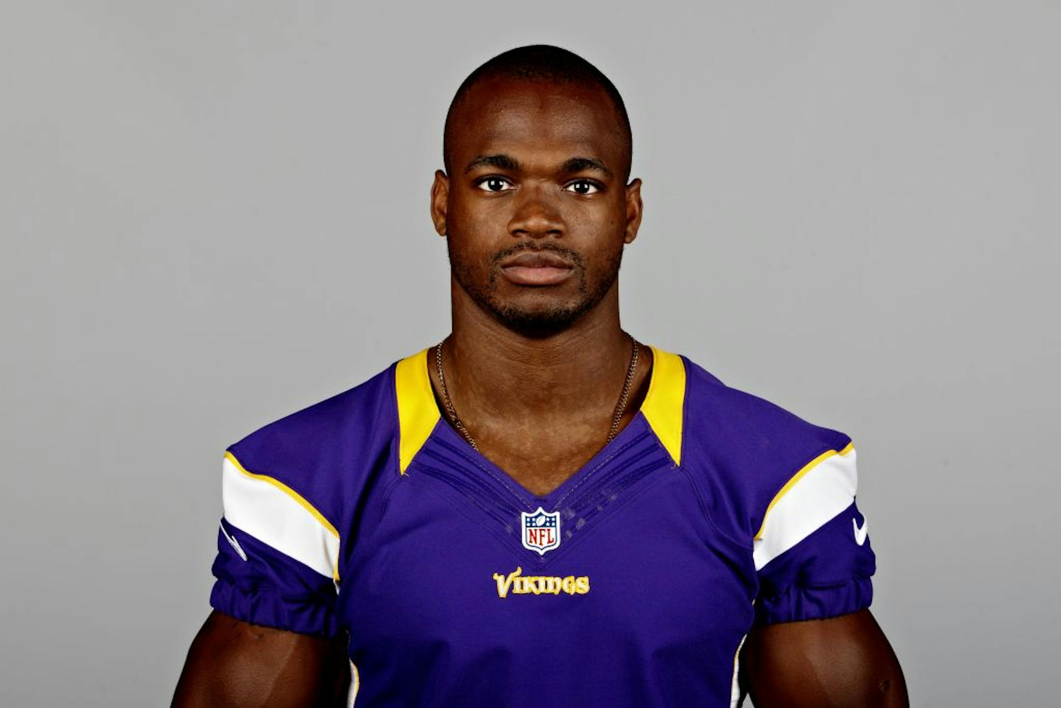 This is a 2012 photo of Adrian Peterson of the Minnesota Vikings NFL football team. This image reflects the Minnesota Vikings active roster as of Monday, June 25, 2012 when this image was taken.