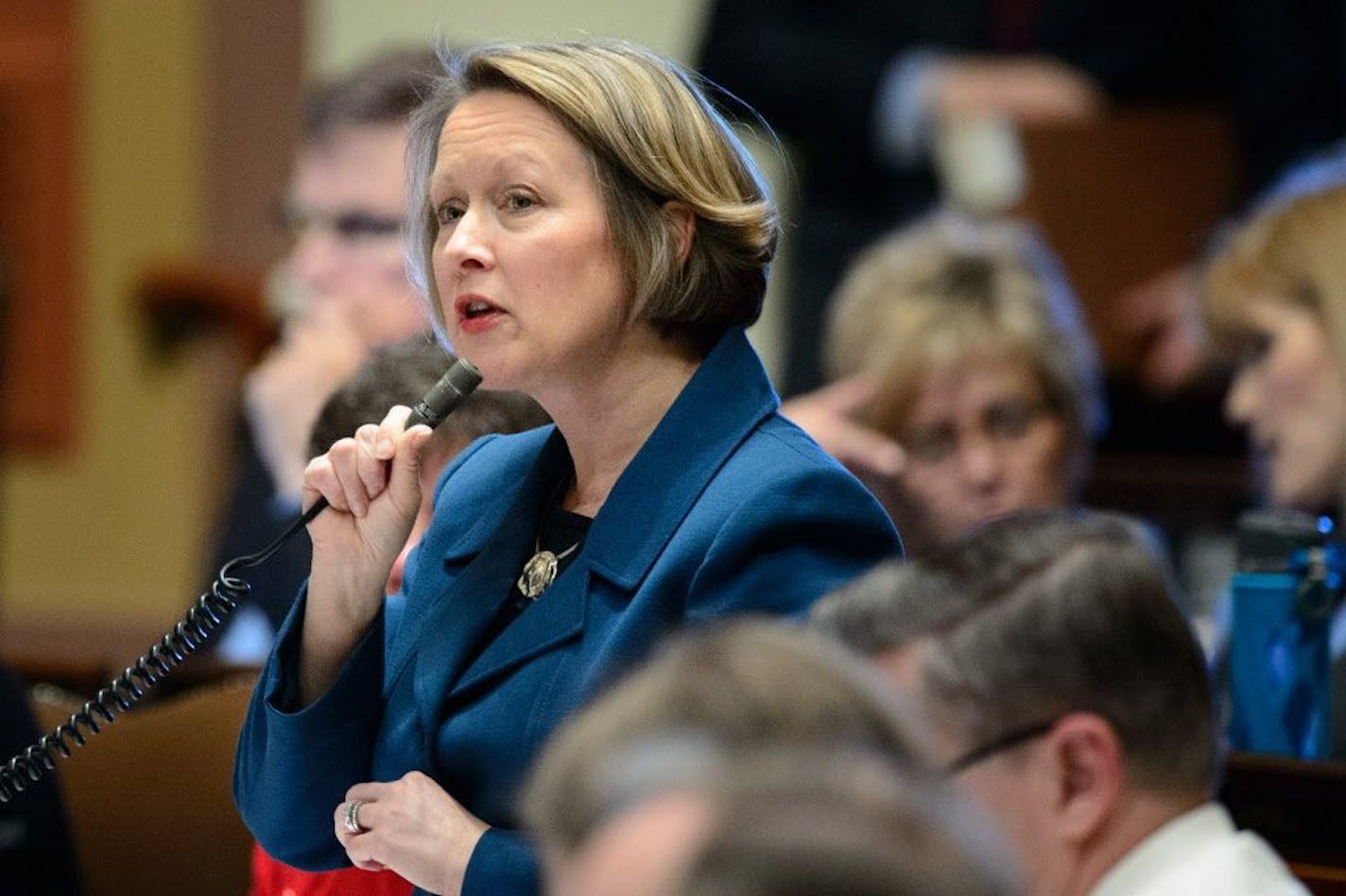 Rep. Jenifer Loon, R- Eden Prairie, spoke on her teacher seniority bill on the House floor.