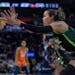 Napheesa Collier, right, of the Lynx guarded Connecticut’s DeWanna Bonner during a WNBA playoff game Sept. 20 at Target Center.