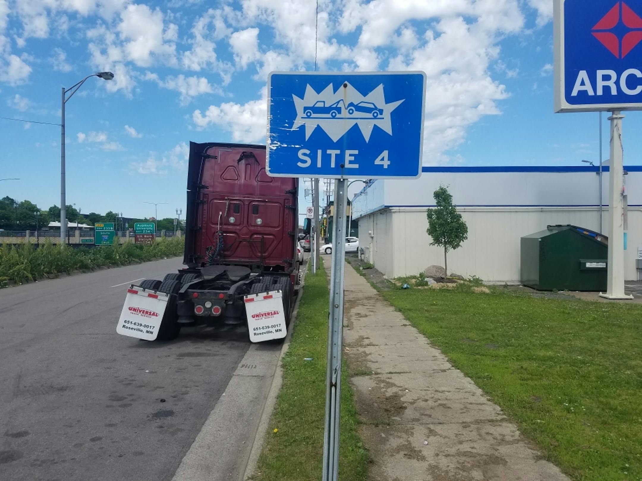 A sign marks a crash investigation site off westbound I-94 on Butler Place near Riverside Avenue in Minneapolis.
