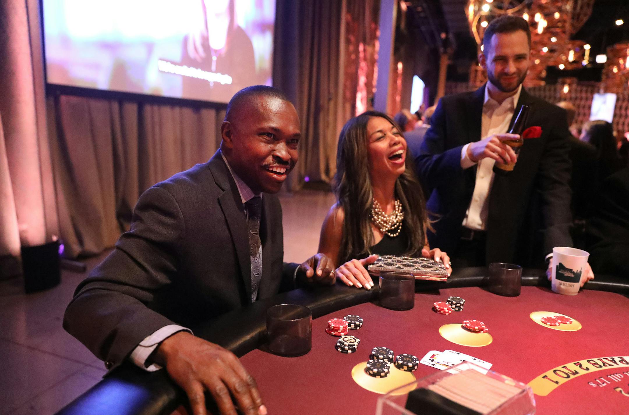 Hinsdale couple Rod, left, and Didi Lewis have been married for nearly nine years. They try to mix up their date nights and recently attended the annual Rush Associates Board Casino Night in Chicago, Ill. (Chris Sweda/Chicago Tribune/TNS) ORG XMIT: 1202746