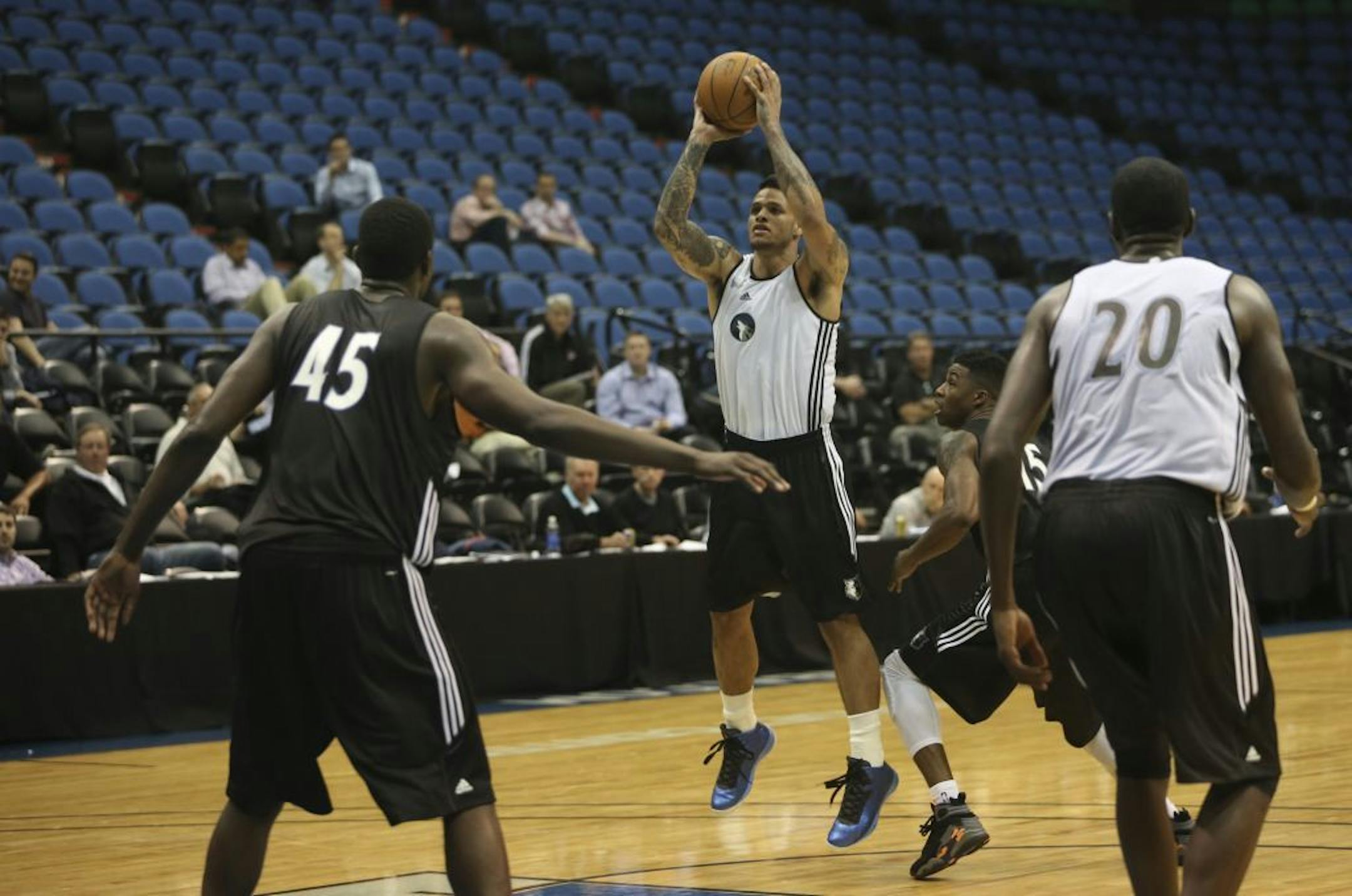 Chris Babb, of Iowa State, made a pull up jumper during pre draft workouts at Target Center in Minneapolis Min., Tuesday, May 28, 2013.
