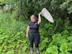 Kylie Rich-Vetsch of the Metropolitan Mosquito Control District sweeps her net in all directions to catch mosquitoes in Oakdale on June 17.