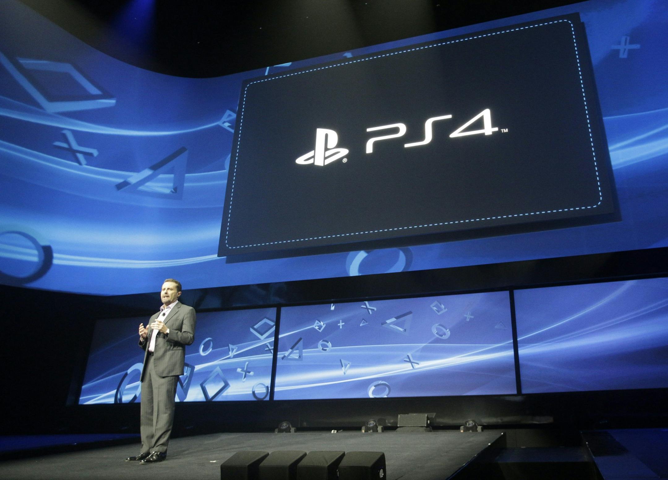Andrew House speaks at an event to announce the Sony Playstation 4 Wednesday, Feb. 20, 2013, in New York. (AP Photo/Frank Franklin II)