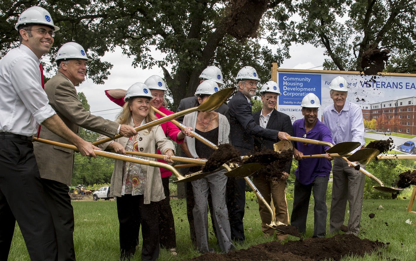 Officials from government and the private sector break ground Tuesday for 100 units of housing on the Minneapolis VA campus for chronically homeless vets.