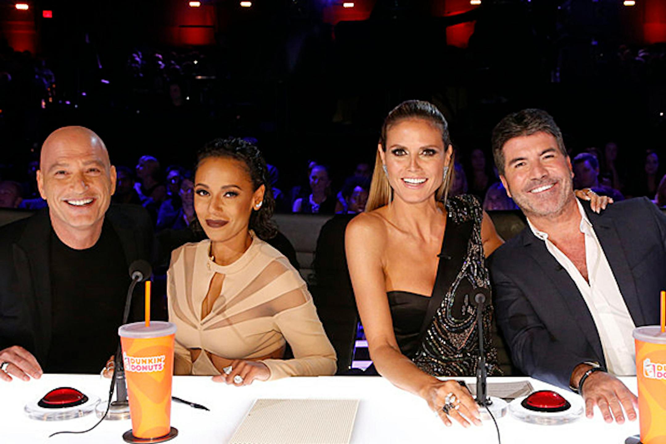 The judges for "America's Got Talent" are, from left, Howie Mandel, Mel B, Heidi Klum and Simon Cowell.